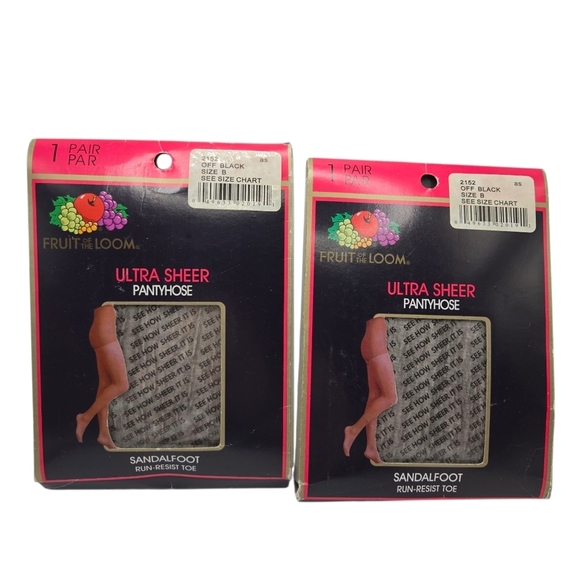 Vintage Fruit Of The Loom Ultra Sheer Off Black Pantyhose Size B M/L 2 Pairs - Picture 1 of 6